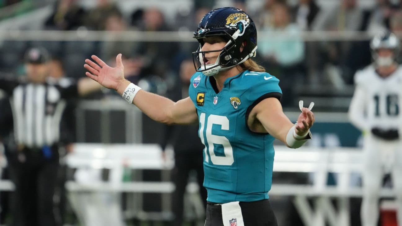 Trevor Lawrence reacts during a game against the Eagles.